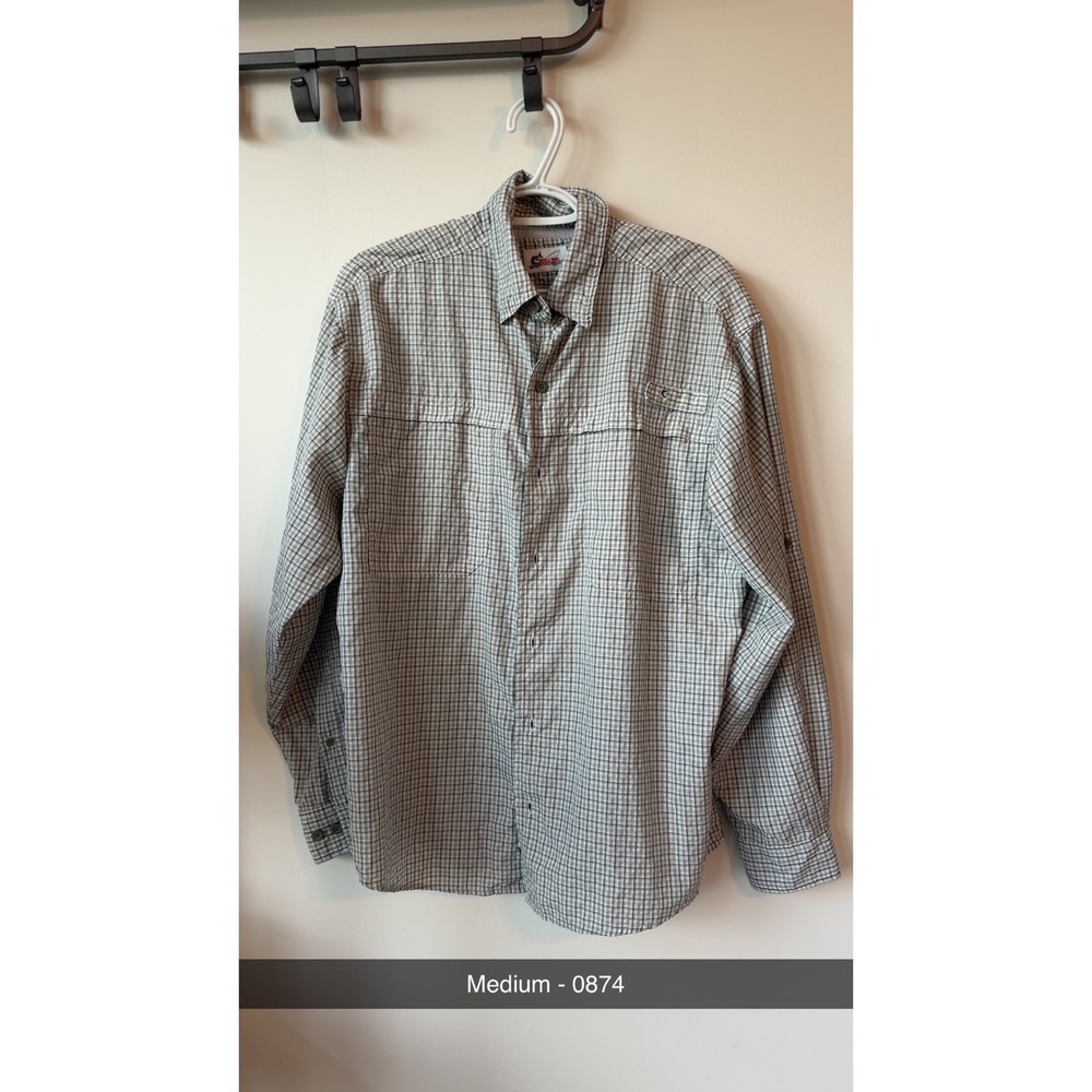 World Wide Sportsman Mens Medium Fishing Shirt Plaid Ventilated Long Sleeve Grey